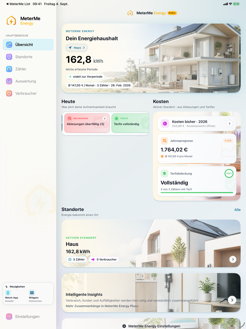 Aktuelle iPad-Übersicht von MeterMe Energy
