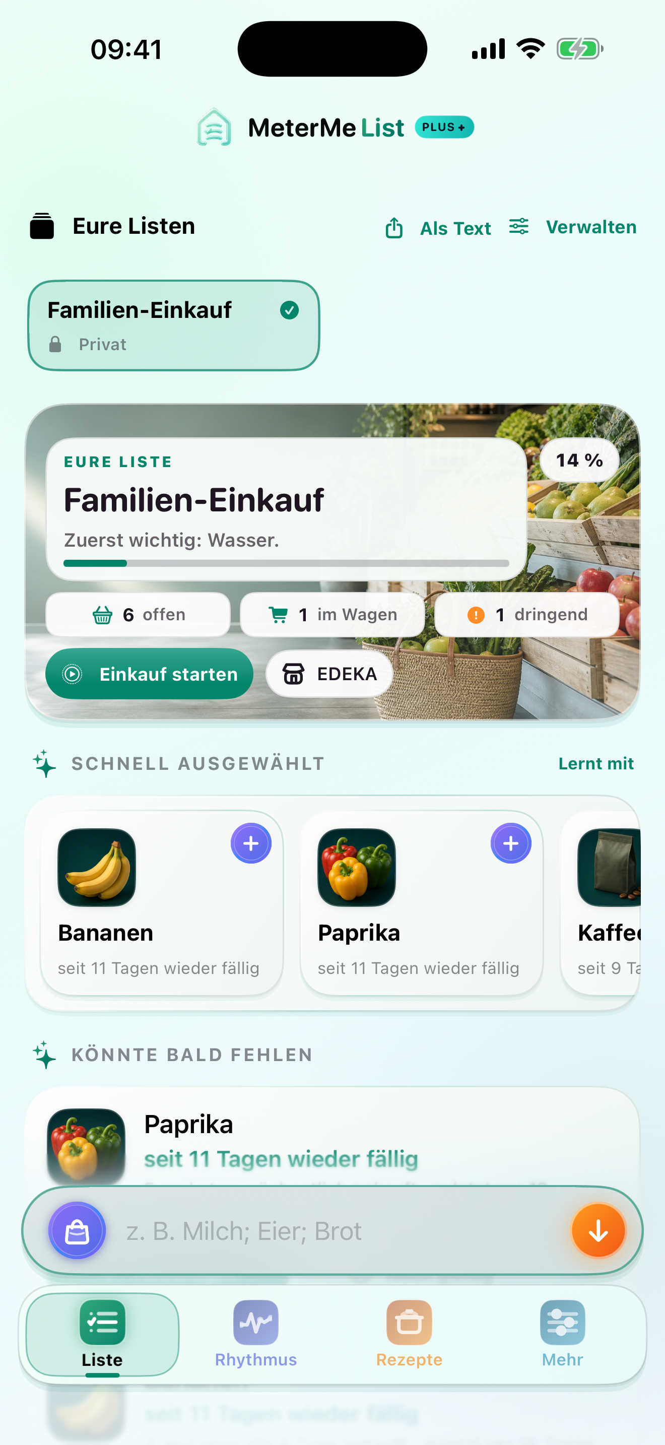 Aktuelle Einkaufsliste von MeterMe List
